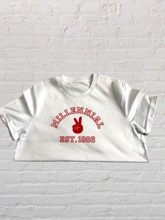 Millennial 1986 100% Organic Cotton Tee - Light Red / White - XL