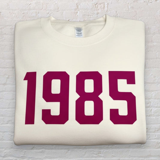 1985 Birth Year Sweatshirt - Vanilla / Burgundy - S